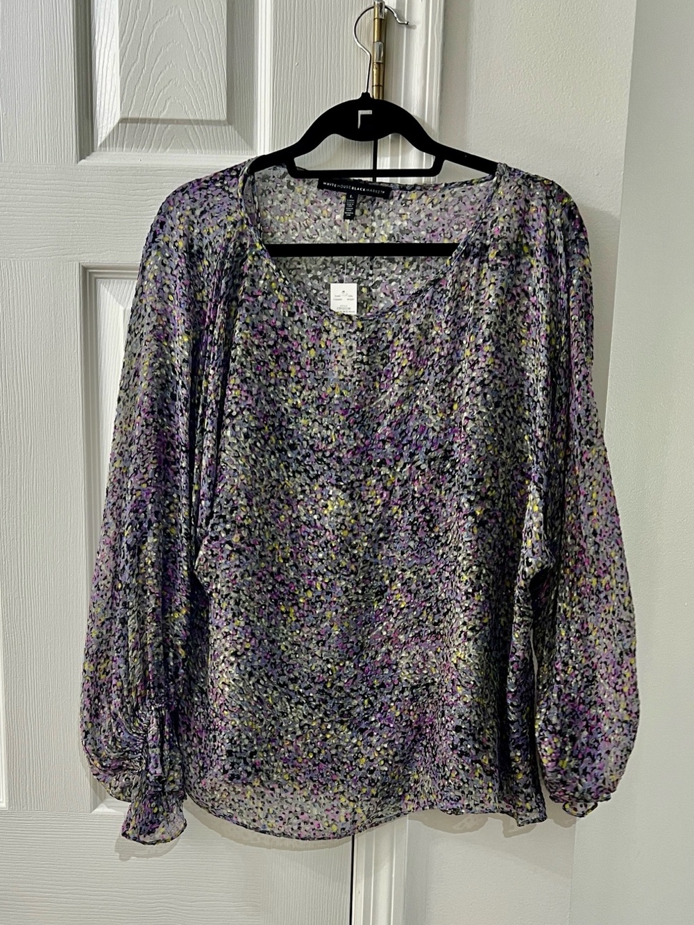 White House Black Market Purple Floral Scoop-Neck Long Sleeve Blouse NWT